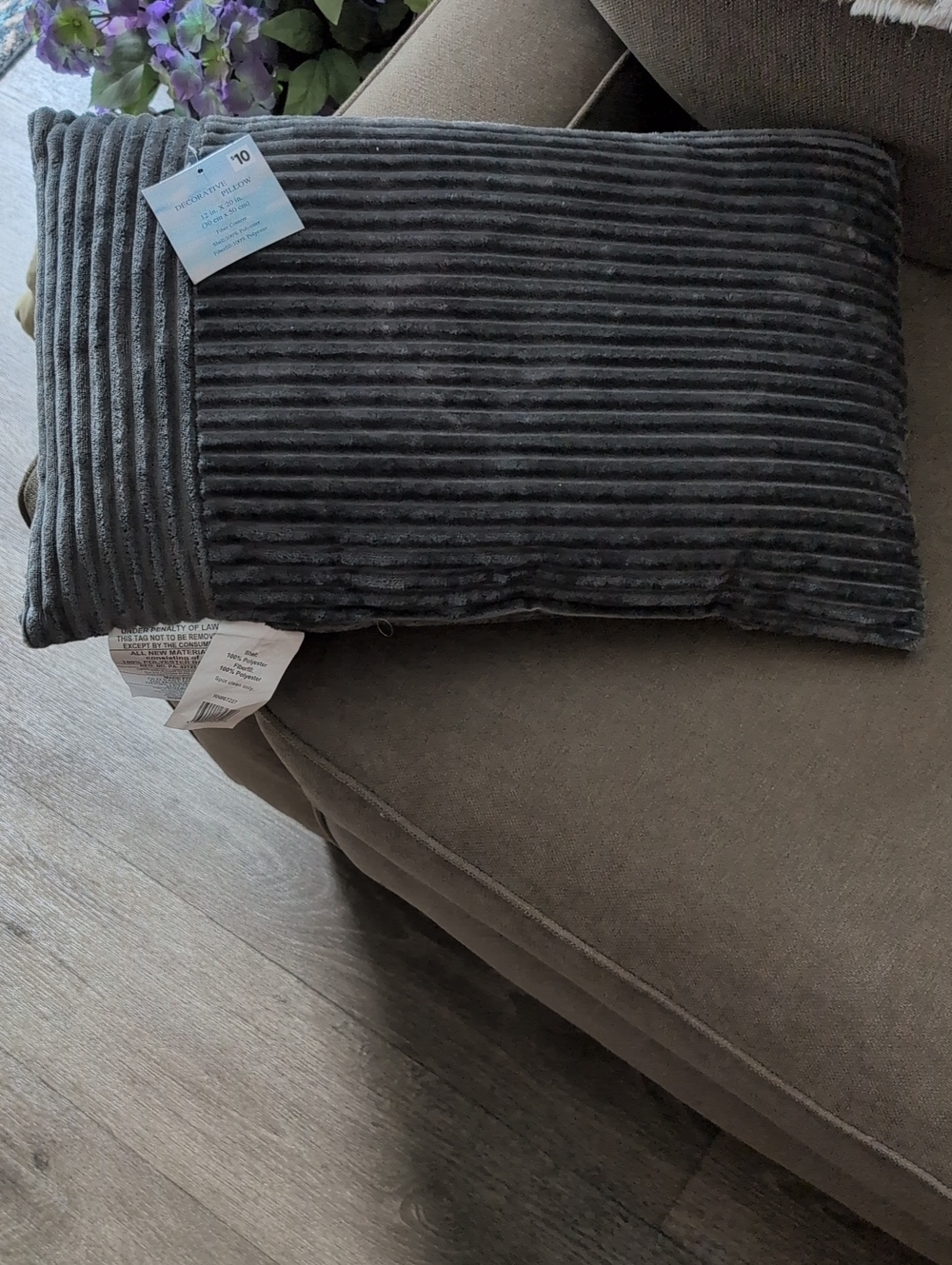 Grey Ribbed Decorative Throw Pillow - Unbranded